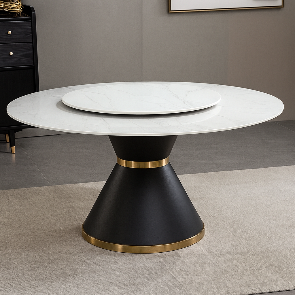 Bàn Ăn Tròn Xoay Đá Trắng